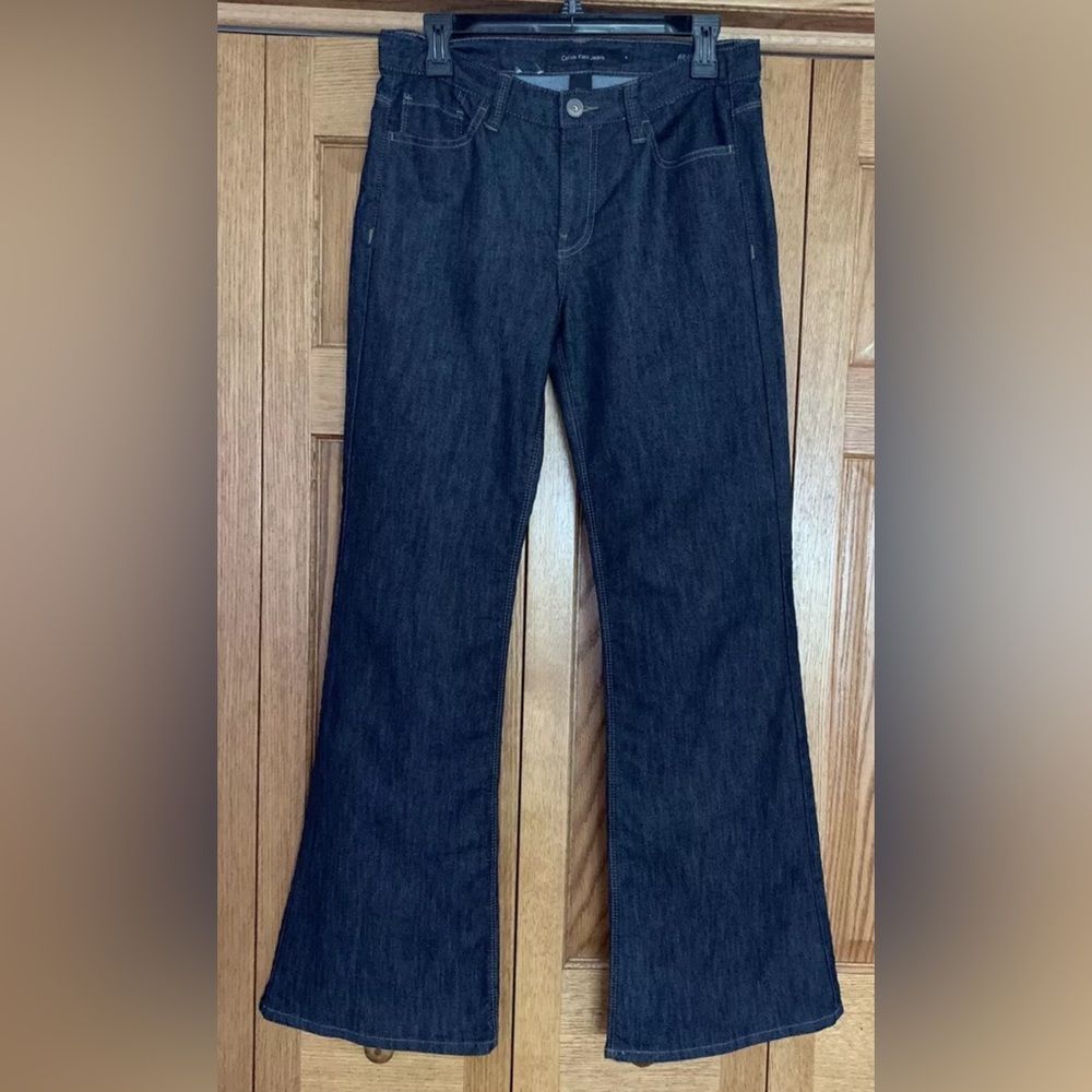 EUC Vintage CALVIN KLEIN Women JEANS Dark Blue Wide Leg Size 6
